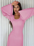 Abito lungo casual con maniche lunghe a pipistrello da donna ATREND