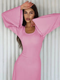 Abito lungo casual con maniche lunghe a pipistrello da donna ATREND