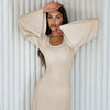 Abito lungo casual con maniche lunghe a pipistrello da donna ATREND