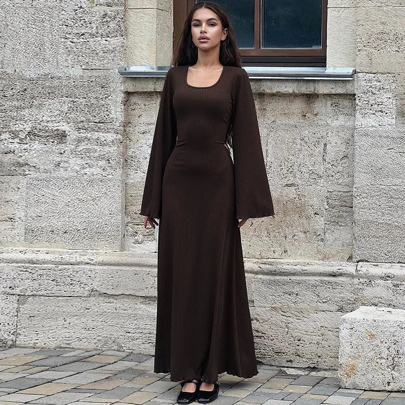 Abito lungo casual con maniche lunghe a pipistrello da donna ATREND