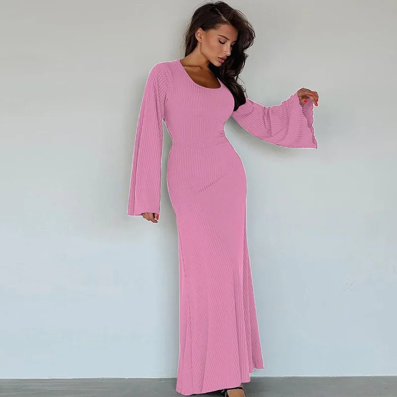 Abito lungo casual con maniche lunghe a pipistrello da donna ATREND