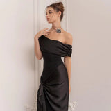 Abito lungo con nastro patchwork mono spalla da donna ATREND