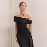 Abito lungo con nastro patchwork mono spalla da donna ATREND