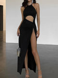 Abito lungo con spacco laterale scavato da donna ATREND