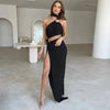 Abito lungo elegante asimmetrico con spacco laterale da donna ATREND