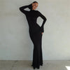 Abito lungo elegante scavato a maniche lunghe da donna ATREND