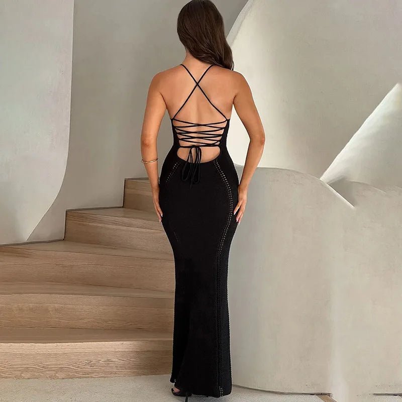 Abito lungo in maglia traforato con lacci da donna ATREND