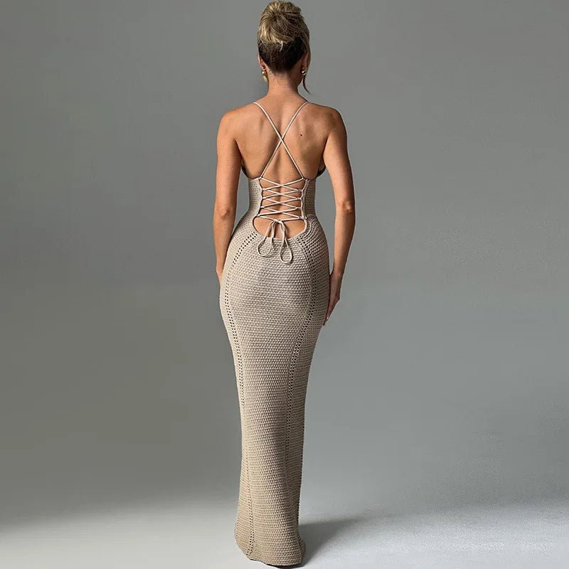 Abito lungo in maglia traforato con lacci da donna ATREND