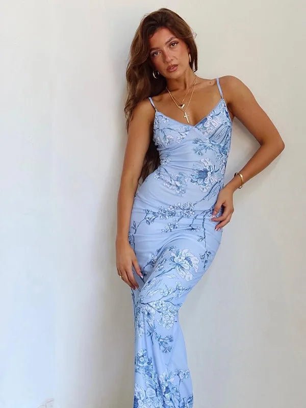 Abito lungo in raso senza maniche in stampa floreale da donna ATREND