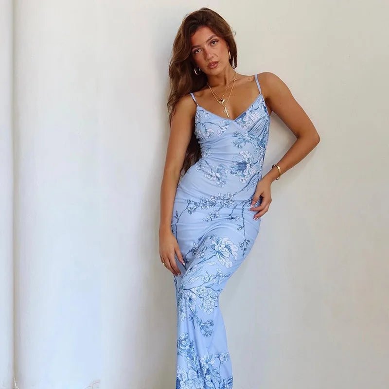 Abito lungo in raso senza maniche in stampa floreale da donna ATREND