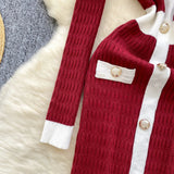 Abito lungo lavorato a maglia con bordo a contrasto e bottoni da donna ATREND