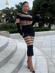 Abito lungo patchwork con trasparenze da donna ATREND
