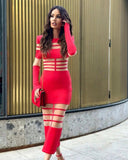 Abito lungo patchwork con trasparenze da donna ATREND