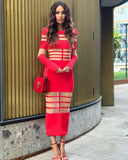 Abito lungo patchwork con trasparenze da donna ATREND