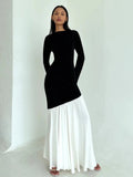Abito lungo patchwork plissettato bicolore da donna ATREND