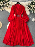 Abito lungo plissettato a maniche lunghe con strass da donna ATREND