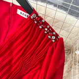 Abito lungo plissettato a maniche lunghe con strass da donna ATREND