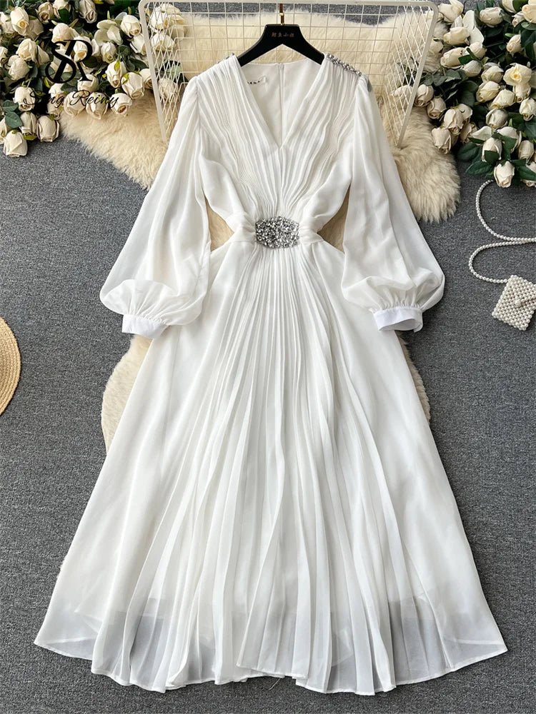 Abito lungo plissettato a maniche lunghe con strass da donna ATREND