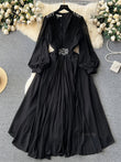 Abito lungo plissettato a maniche lunghe con strass da donna ATREND