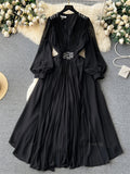 Abito lungo plissettato a maniche lunghe con strass da donna ATREND