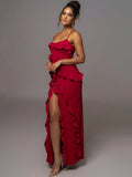 Abito lungo plissettato con spacco laterale da donna ATREND