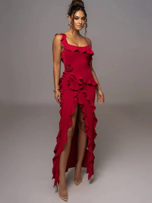 Abito lungo plissettato con spacco laterale da donna ATREND