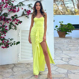 Abito lungo plissettatto con spacco laterale da donna ATREND