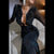 Abito lungo scavato con brillantini a maniche lunghe da donna ATREND