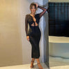 Abito lungo scavato con brillantini a maniche lunghe da donna ATREND