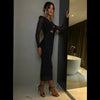 Abito lungo scavato con brillantini a maniche lunghe da donna ATREND