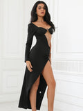 Abito lungo scavato con spacco laterale e catene da donna ATREND