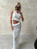 Abito lungo scavato patchwork in pizzo da donna ATREND
