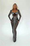 Abito lungo trasparente in rete glitterata da donna ATREND