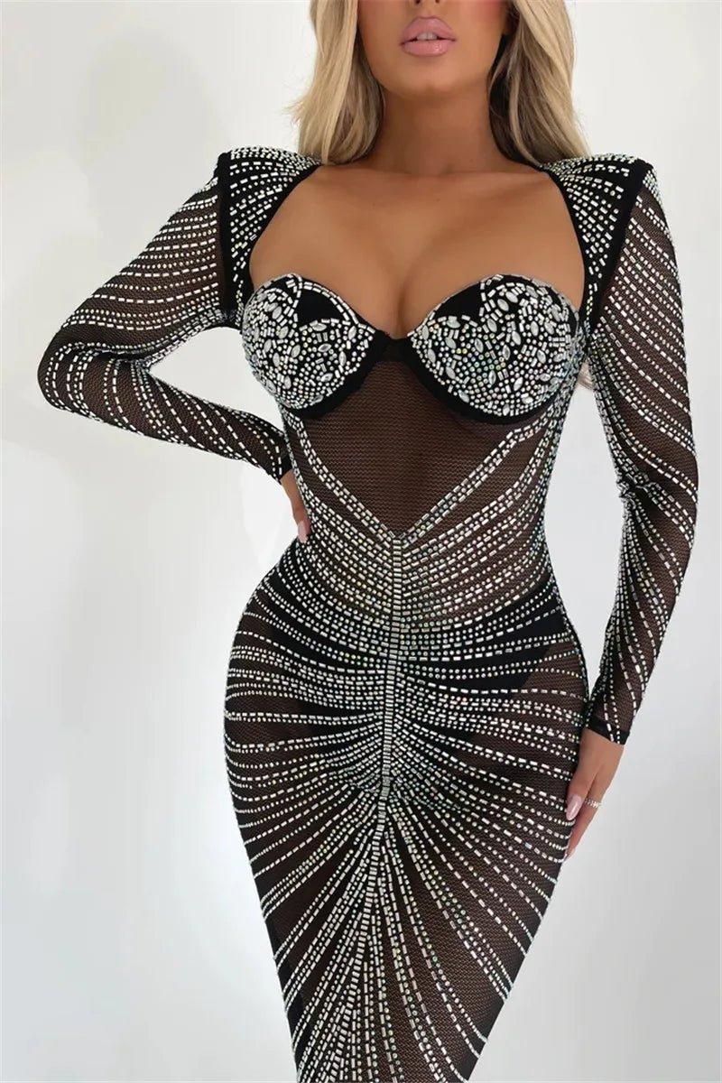 Abito lungo trasparente in rete glitterata da donna ATREND