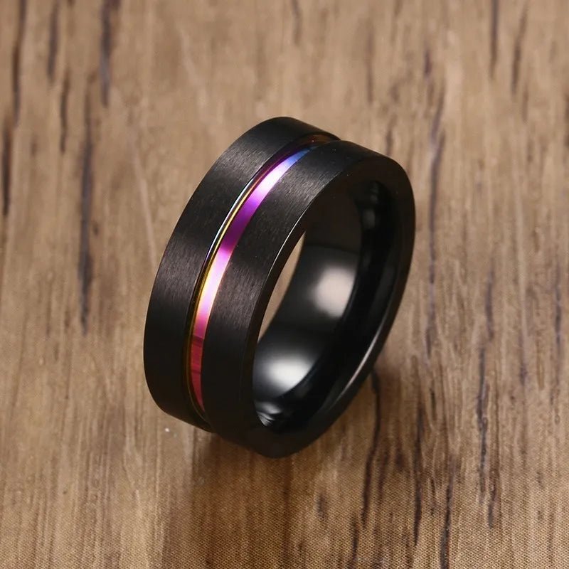 Anello con scanalatura arcobaleno in acciaio inox unisex ATREND