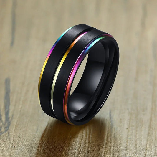 Anello con scanalatura arcobaleno in acciaio inox unisex ATREND