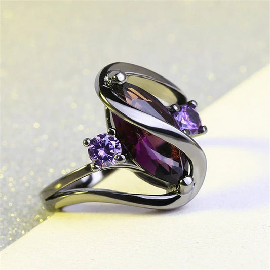 Anello geometrico con pietra viola da donna - anelli ATREND