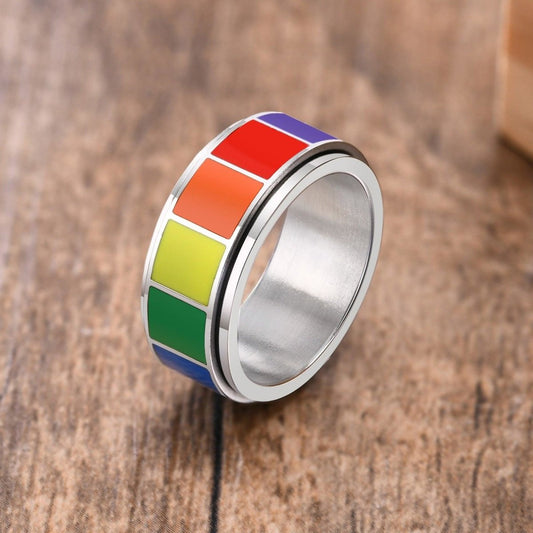 Anello LGTBQ spinner rainbow da uomo - anelli ATREND