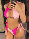 Bikini casual bicolor reggiseno con pietre e mutande con lacci da donna ATREND