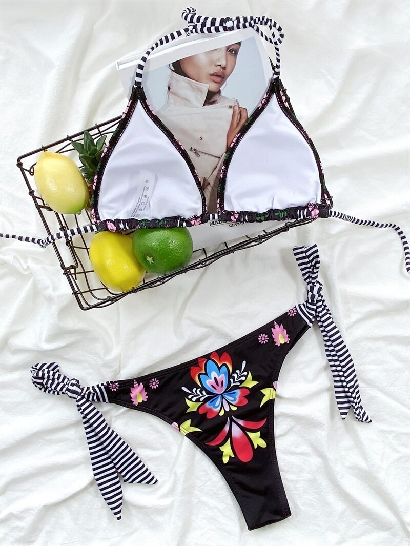 Bikini floreale reggiseno & mutande con lacci laterali - costumi ATREND