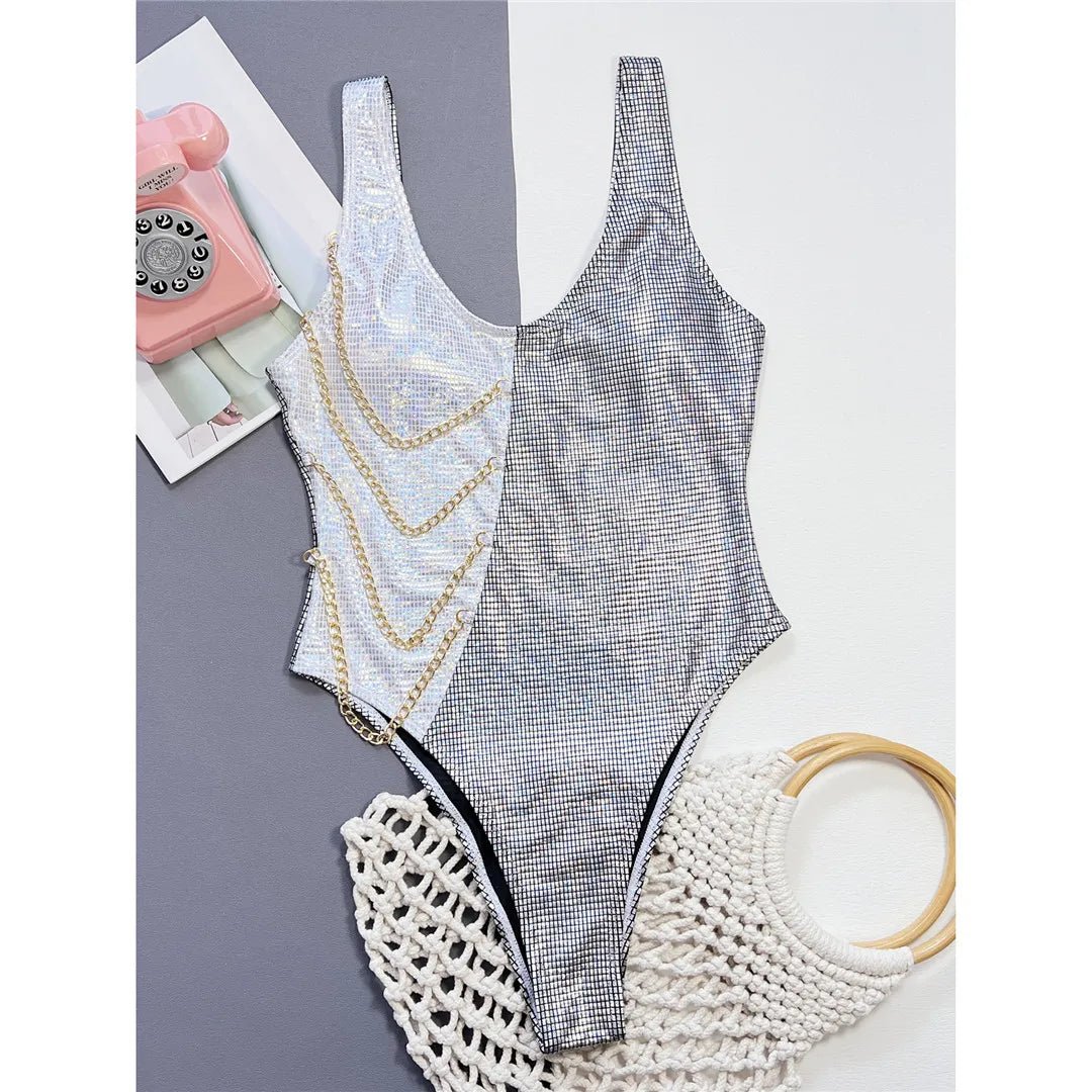 Bikini intero bicolor con paiettes e catene da donna ATREND