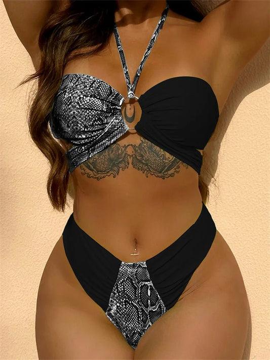 Bikini intero patchwork reggiseno e mutanda brasialiana da donna ATREND