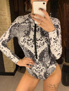 Bikini intero scavato a maniche lunghe con cerniera frontale da donna ATREND