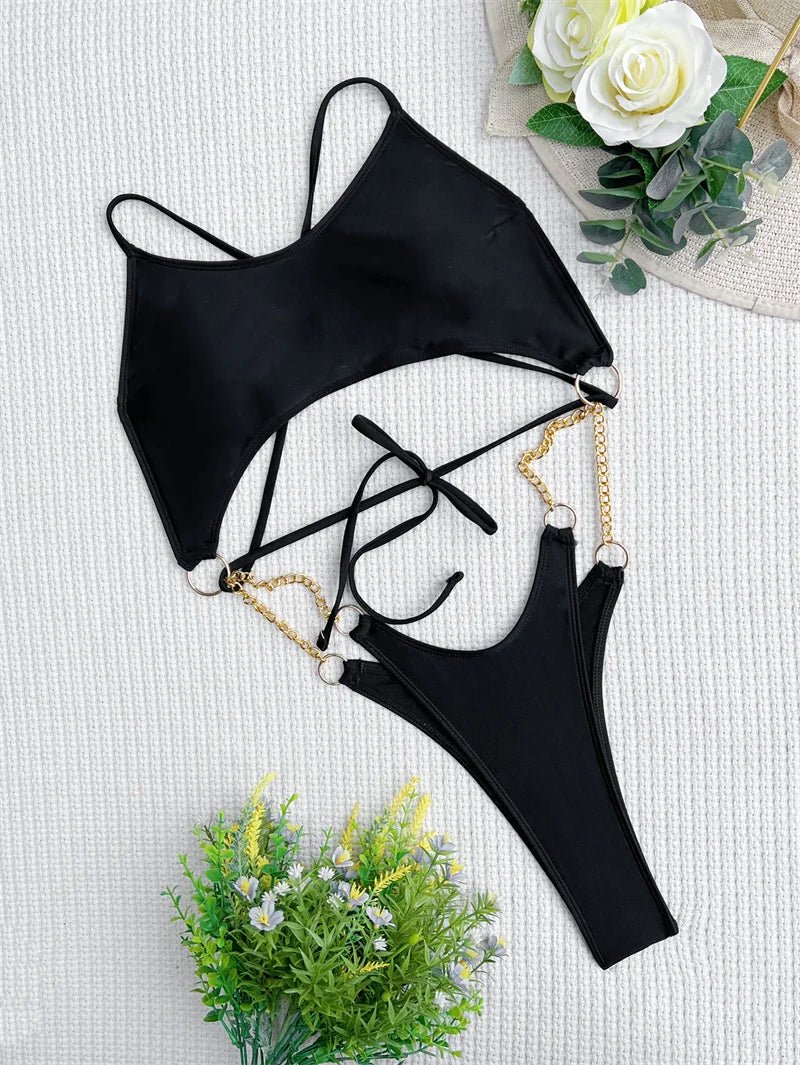 Bikini intero scavato con catena laterale da donna - costumi ATREND