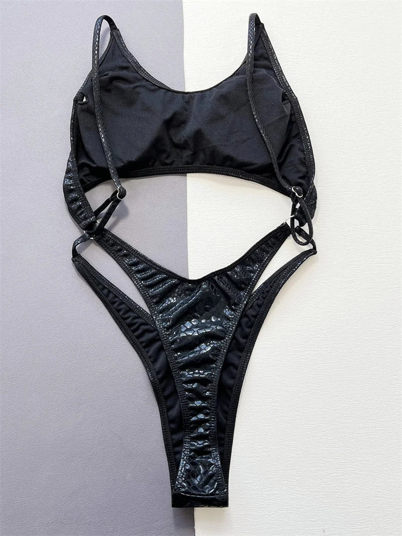 Bikini intero scavato in pelle PU da donna ATREND