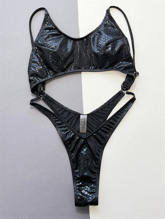 Bikini intero scavato in pelle PU da donna ATREND