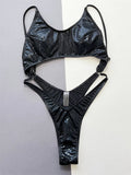 Bikini intero scavato in pelle PU da donna ATREND