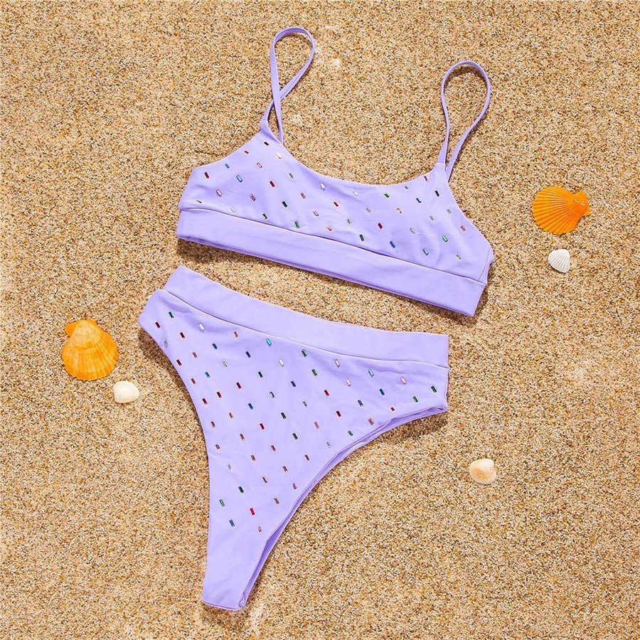 Bikini reggiseno a fascia & mutande a vita alta con perline colorate - costumi ATREND