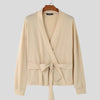 Blazer casual a maniche lunghe con chiusura intrecciata e cintura da uomo ATREND