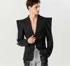 Blazer geometrico scavato a manica lunga con bordo a contrasto da uomo ATREND